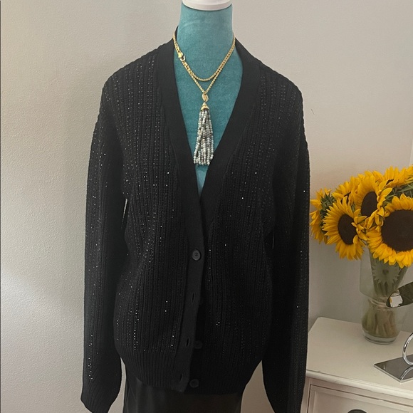 Black Beaded Cardigan Sweater - Picture 1 of 10